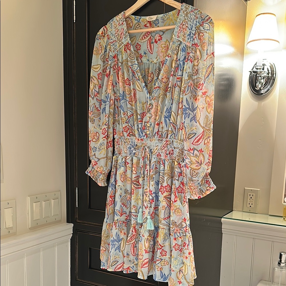 ELAN Floral Print Dress with Blue and Red Accents by Elan